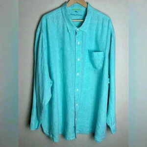 Tommy Bahama Linen Blue Button Up Shirt Long Sleeve Adult 3XL